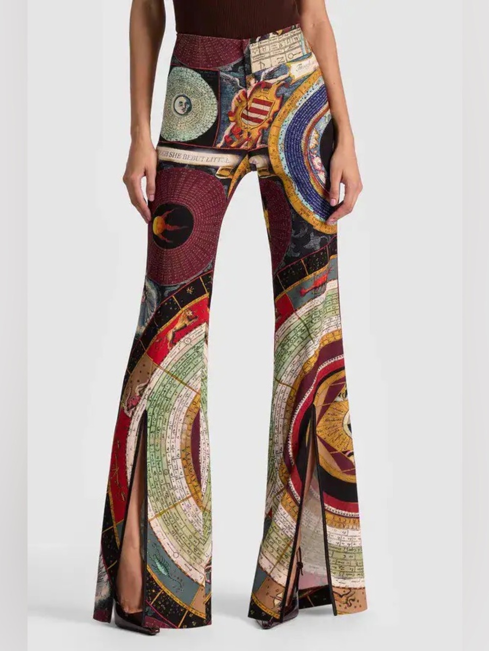 NWT Alice + Olivia Teeny Bootcut Pants Hands of Time Print Slit Flare Size 4